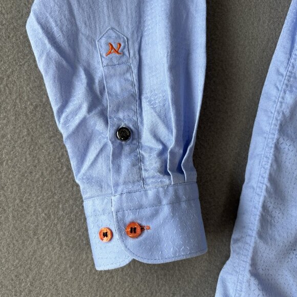 Au Noir Mens Button Up Shirt Size 4 Blue Contrasting Button Flip Cuff Going Out - Picture 5 of 16